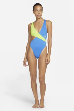 Nike - Color Block Crossover One Piece (Pacific Blue) -Nike Swim Equipment Discount Store nike color block crossover one piece pacific blue 10