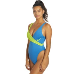 Nike - Color Block Crossover One Piece (Pacific Blue) -Nike Swim Equipment Discount Store nike color block crossover one piece pacific blue 4