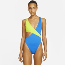 Nike - Color Block Crossover One Piece (Pacific Blue) -Nike Swim Equipment Discount Store nike color block crossover one piece pacific blue 8