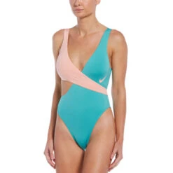 Nike - Color Block Crossover One Piece (Washed Teal) -Nike Swim Equipment Discount Store nike color block crossover one piece washed teal 3