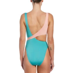 Nike - Color Block Crossover One Piece (Washed Teal) -Nike Swim Equipment Discount Store nike color block crossover one piece washed teal 4