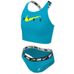 Nike - Girls' Logo Tape Crossback Midkini Set (Blue Lightning) -Nike Swim Equipment Discount Store nike girls logo tape crossback midkini set blue lightning 5