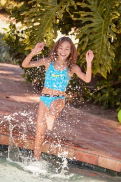 Nike - Girls' Logo Tape Crossback Midkini Set (Blue Lightning) -Nike Swim Equipment Discount Store nike girls logo tape crossback midkini set blue lightning 9