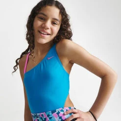 Nike - Girls' Shred Camo Asymmetrical Monokini (Blue Lightning) -Nike Swim Equipment Discount Store nike girls shred camo asymmetrical monokini blue lightning 4