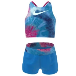 Nike - Girls' Tie Dye Spiderback Midkini & Short Set (Photo Blue) -Nike Swim Equipment Discount Store nike girls tie dye spiderback midkini short set photo blue 3