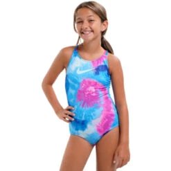 Nike - Girls' Tie Dye Spiderback One Piece (Photo Blue) -Nike Swim Equipment Discount Store nike girls tie dye spiderback one piece photo blue 6
