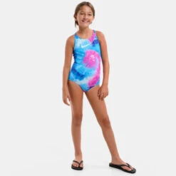 Nike - Girls' Tie Dye Spiderback One Piece (Photo Blue) -Nike Swim Equipment Discount Store nike girls tie dye spiderback one piece photo blue 9