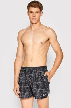 Nike - Men's Swim Logo Mash-up 5" Volley Short (Black) -Nike Swim Equipment Discount Store nike mens swim logo mash up 5 volley short black 5