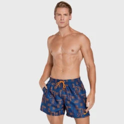 Nike - Men's Swim Logo Mash-up 5" Volley Short (Midnight Navy) -Nike Swim Equipment Discount Store nike mens swim logo mash up 5 volley short midnight navy 4