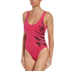 Nike - Multi Logo U-Back One Piece (Pink Prime) -Nike Swim Equipment Discount Store nike multi logo u back one piece pink prime 6