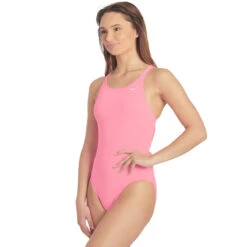 Nike - Poly Solid Hydrastrong Fastback One Piece (Polarized Pink) -Nike Swim Equipment Discount Store nike poly solid hydrastrong fastback one piece polarized pink 4