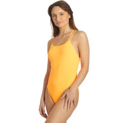 Nike - Solid Hydrastrong Spiderback One Piece (Bright Citrus) -Nike Swim Equipment Discount Store nike solid hydrastrong spiderback one piece bright citrus 4