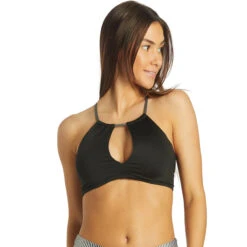 Nike - Solid Lace-Up High Neck Bikini Top (Black)