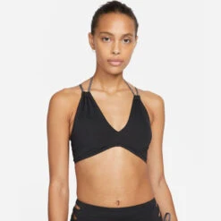 Nike - Solid Lace-Up High Neck Bikini Top (Black) -Nike Swim Equipment Discount Store nike solid lace up high neck bikini top black 10