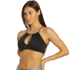 Nike - Solid Lace-Up High Neck Bikini Top (Black) -Nike Swim Equipment Discount Store nike solid lace up high neck bikini top black 4