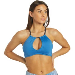 Nike - Solid Lace-Up High Neck Bikini Top (Pacific Blue)