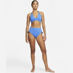 Nike - Solid Lace-Up High Neck Bikini Top (Pacific Blue) -Nike Swim Equipment Discount Store nike solid lace up high neck bikini top pacific blue 12