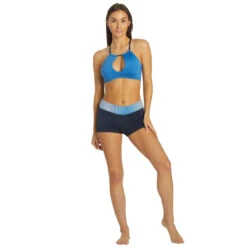 Nike - Solid Lace-Up High Neck Bikini Top (Pacific Blue) -Nike Swim Equipment Discount Store nike solid lace up high neck bikini top pacific blue 5