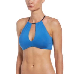 Nike - Solid Lace-Up High Neck Bikini Top (Pacific Blue) -Nike Swim Equipment Discount Store nike solid lace up high neck bikini top pacific blue 6