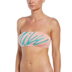 Nike - Women's Multi Logo Bandeau Bikini Top (Bleached Coral) -Nike Swim Equipment Discount Store nike womens multi logo bandeau bikini top bleached coral 4