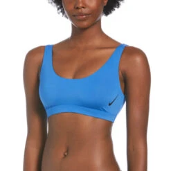 Nike - Women's Sneakerkini Scoop Neck Bikini Top (Pacific Blue) -Nike Swim Equipment Discount Store nike womens sneakerkini scoop neck bikini top pacific blue 6