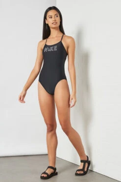 Nike - Women's Swim Logo Cutout One Piece (Black) -Nike Swim Equipment Discount Store nike womens swim logo cutout one piece black 7