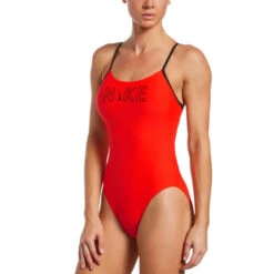 Nike - Women's Swim Logo Cutout One Piece (Bright Crimson) -Nike Swim Equipment Discount Store nike womens swim logo cutout one piece bright crimson 4